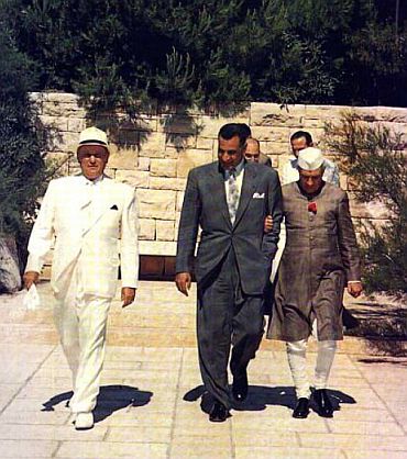 Yugoslav President Marshal Josip Broz Tito, first Secretary-General of the Non-Aligned Movement, with President Nasser of Egypt, and Prime Minister Nehru of India, at a summit on Brioni Islands in 1956