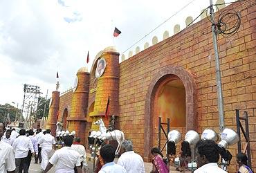 The entrance to the wedding venue in Madurai