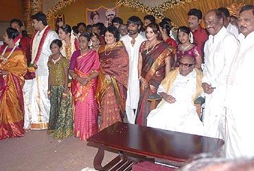 Actor Rajnikanth with TN CM Karunanidhi at the wedding