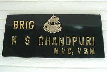 The sign outside his home: Brigadier Kuldip Singh Chandpuri, Maha Vir Chakra, Vishisht Seva Medal