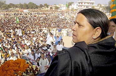 Rabri Devi at an election rally in Bihar