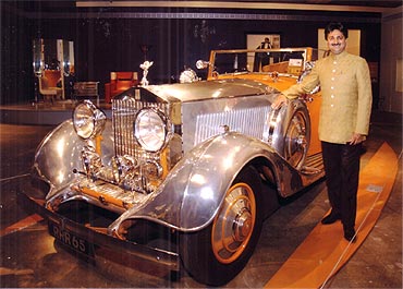 Mandhatasinhji Jadeja with the car at an art gallery in Toronto on November 13, where it is currently being displayed