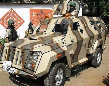 An armoured vehicle of Mumbai Police on patrol