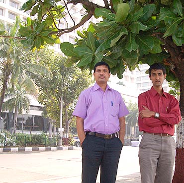 Manoj Kanojia (right) and his friend outside Hotel Trident