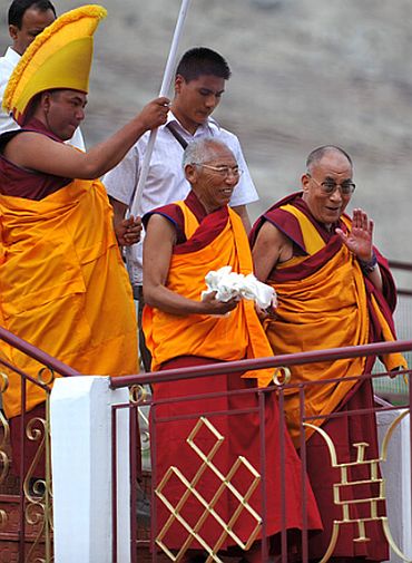 The Dalai Lama at the Disket monastery in Nubra Valley, Ladakh