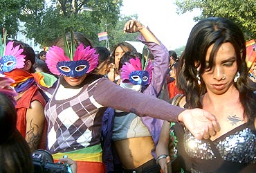 A parade in rainbow colours