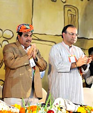 BJP president Nitin Gadkari with senior party leader Arun Jaitley