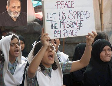 Children taking part in a peace rally in Mumbai. (Inset) Zafaryab Jilani