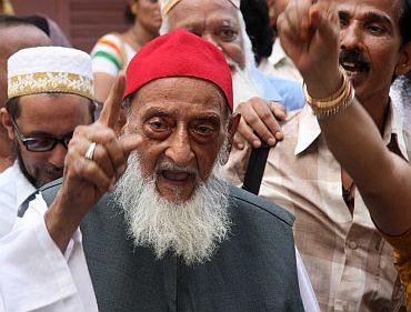 An elderly Muslim man takes part in a peace rally in Mumbai