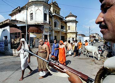 Police patrol the streets of Ayodhya