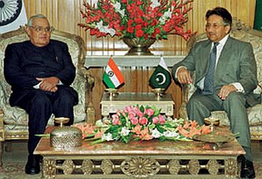 File photo shows Vajpayee with Musharraf in Islamabad
