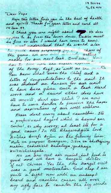The last letter that Major Acharya wrote to his father