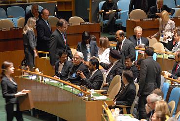 Hardeep Puri (centre, second row, in turban), India's representative to the UN casts his vote