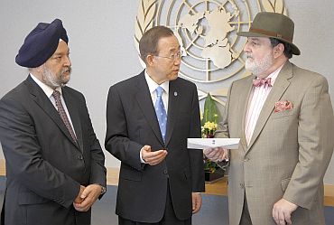 Hardeep Puri, UN Secretary General Ban Ki-moon, Pakistan envoy Abdullah Hussain Haroon