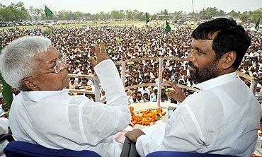 Lalu Prasad Yadav and his electoral ally Ram Vilas Paswan in Kishangunj