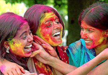 College students celebrate Holi in Patna