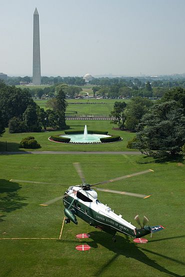 Marine One lifts off from the South Lawn of White House