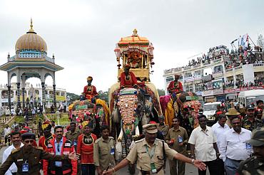 Balram, the elephant carries the Howdah during the procession