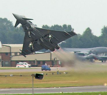 An RAF Eurofighter Typhoon takes off