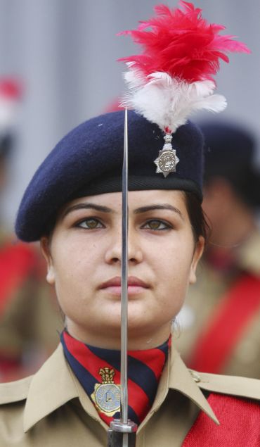 A soldier stands guard during the Independence Day celebrations in Chandigarh