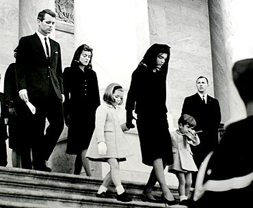 President John F. Kennedy's brother, Robert Kennedy, sister Patricia Lawford, daughter Caroline Kennedy, Jacqueline Kennedy and his son John Jr depart the US Capitol after accompanying the president's casket to the Capitol rotunda in this November 24, 1963 photo