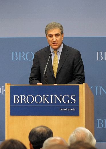 Pakistani Foreign Minister Qureshi delivers remarks at the panel, US and Pakistan: Partners in Development, hosted by Asia Society and Brookings at the Brookings Institution in Washington, DC, on October 20