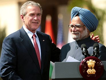 Then US President George W Bush with Dr Singh in New Delhi, March 2006