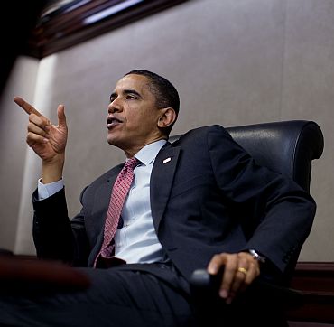 Obama addresses administration officials at the White House
