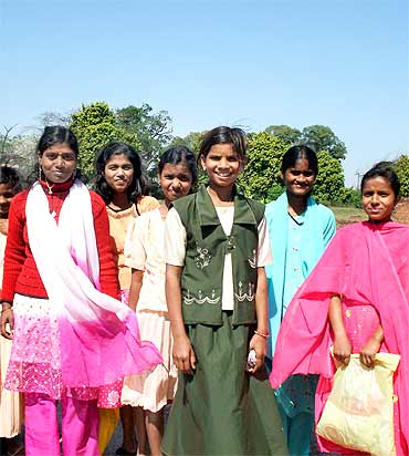 Girls on a school excursion to the ruins of Nalanda University