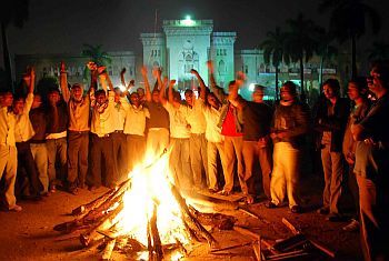 University students hold a bon-fire protest