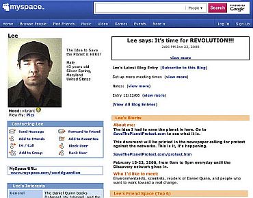 A frame grab from MySpace.com page of James J Lee, the gunman killed by police following the hostage episode at the Discovery Channel headquarter in Silver Spring