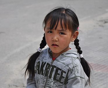 A girl from Choglamsar at a relief camp