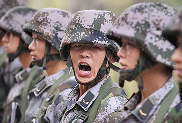Soldiers of the Chinese People's Liberation Army at a training session in Taiyuan, Shanxi province