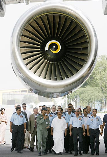 Defence Minister A K Antony at the induction ceremony of IL-78 aircraft armed with Israeli AWACS, at Palam air force station, New Delhi