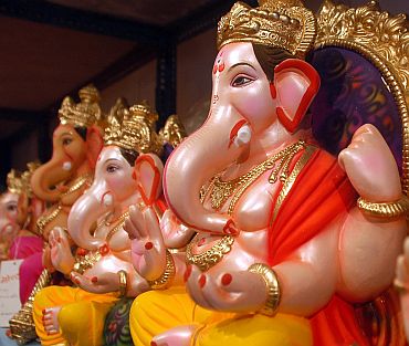 Ganesha idols at a workshop