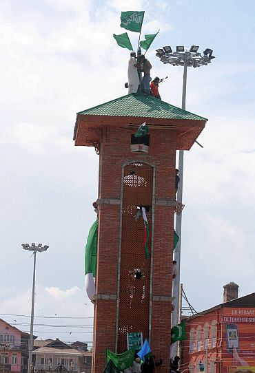 Protestors on top of the clocktower