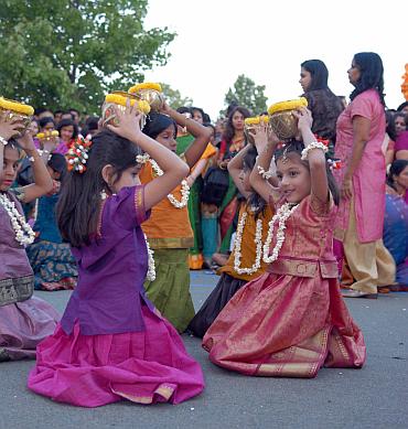 Children perform a traditional dance at the Ganeshotsav celebrations in Philadelphia