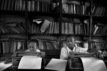 Students at a school for the visually impaired in Tanzania