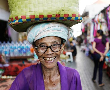 A Balinese woman at an art market