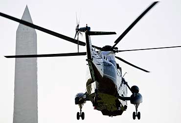 The US Marine One helicopter carrying former US President George W Bush leaves the White House in Washington, DC