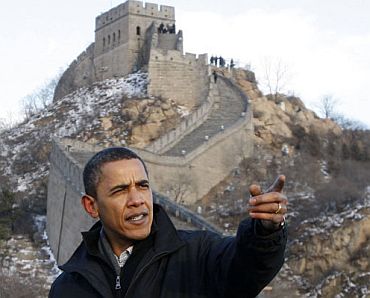 Obama at the Great Wall of China last year