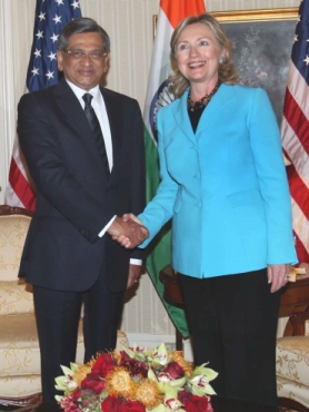 External Affairs Minister S M Krishna with Secretary of State Hillary Clinton