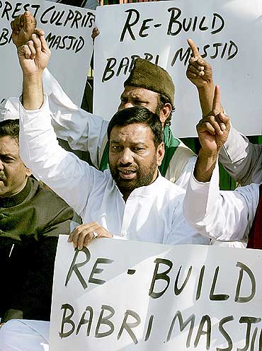 A group of Muslims demonstrate in New Delhi, against the razing of the Babri Masjid