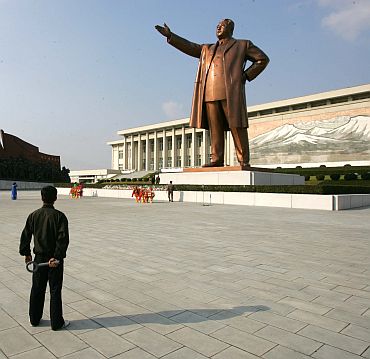 A giant statue of Kim Il Sung in central Pyongyang