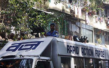 A Rapid Action Force anti-riot van in Mumbai's Byculla area, September 29