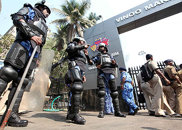 Rapid Action Force personnel at the Wankhede stadium in Mumbai
