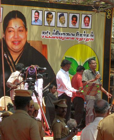 A poster of Jayalalithaa during the Tamil Nadu assembly elections in May 2011
