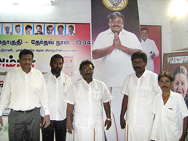 DMDK Virudhunagar district secretary N D Raja (centre) with party workers