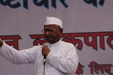 Activist Anna Hazare at Jantar Mantar in New Delhi