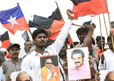 DMK supporters walk in rally